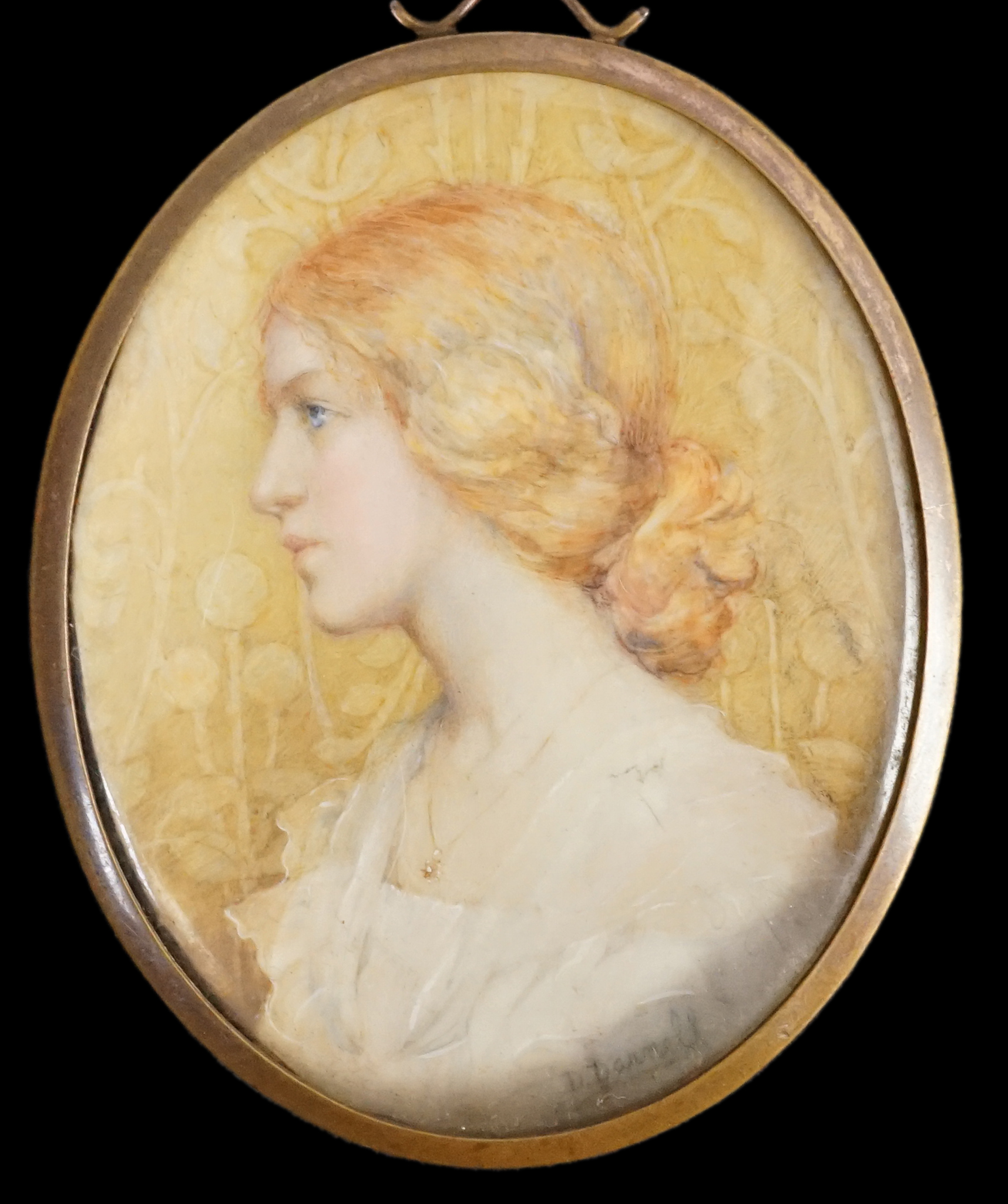 D. Danmell c.1900, Portrait miniature of a young beauty, watercolour on ivory, 7.8 x 6.2cm. CITES Submission reference 1Y7NTFAH